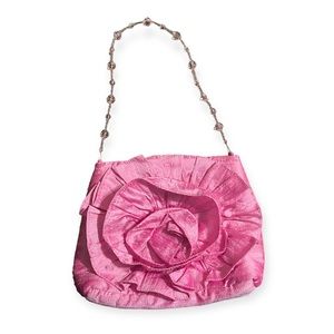 Delicate Blush Pink Floral Rose Handbag Evening Purse Beaded Strap Party Evening